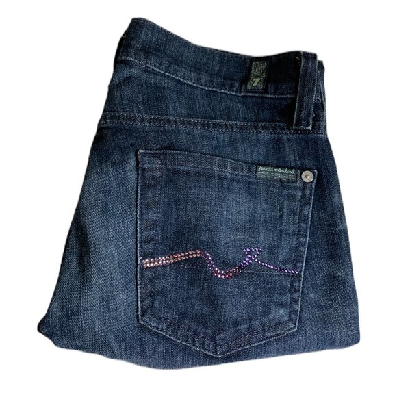 7 For All Mankind Womens Jeans Tag 25 28x29 Blue Dark Wash Straight Leg Low-Rise - Picture 9 of 12